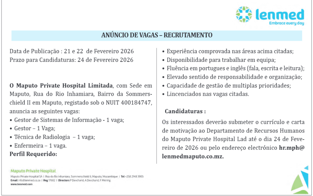vagas de emprego para enfermeira Lenmed maputo