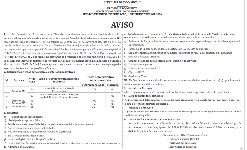 Vagas para professores em marracuene dn1 dn2 dn3 dn4 e1772529413138