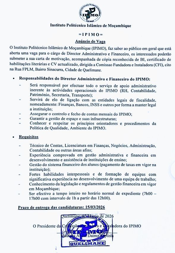Director Administrativo e Financeiro 2 vaga para director administrativo