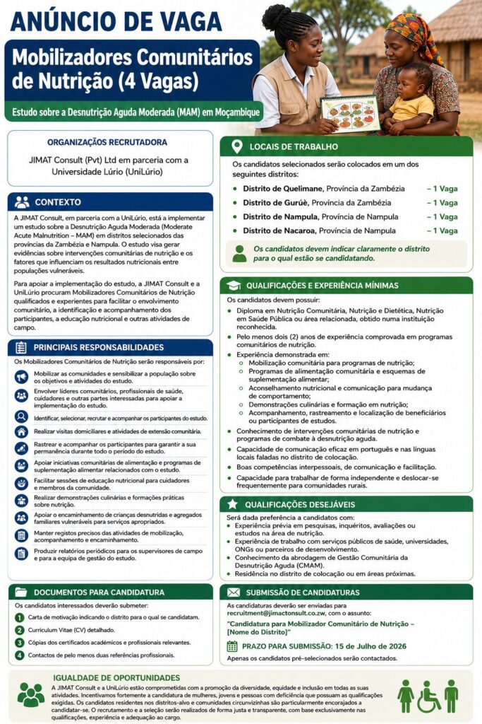 Mobilizadores Comunitários de Nutrição (4 Vagas)