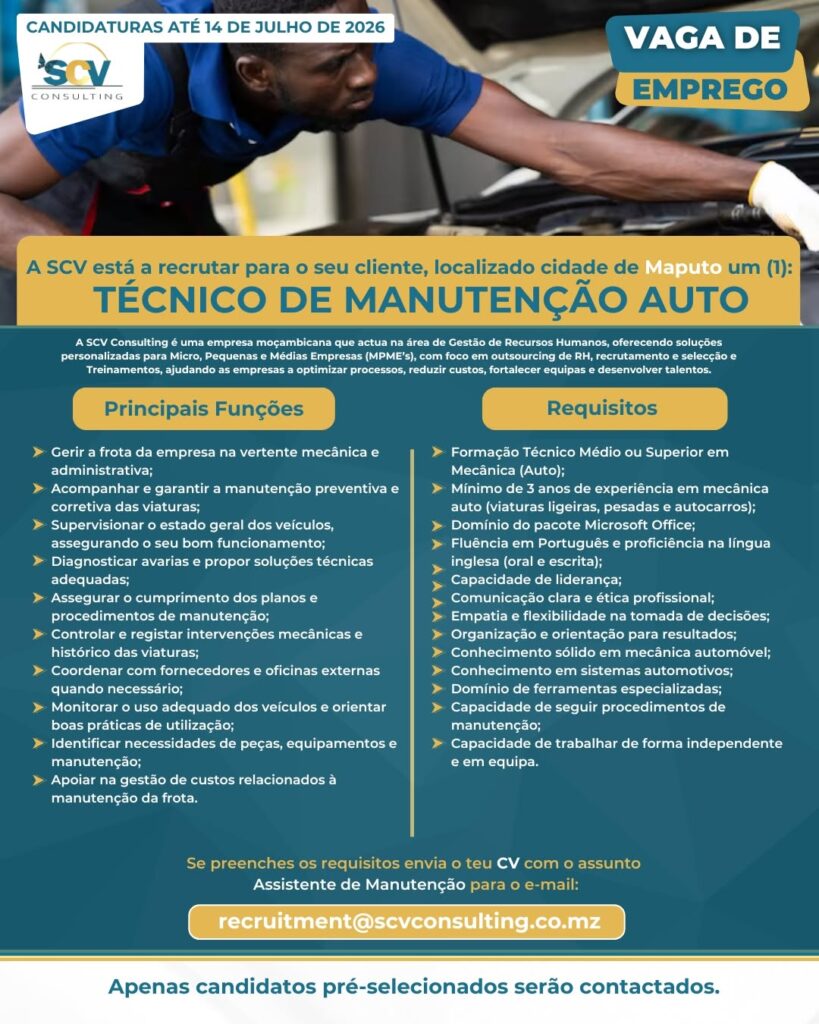 Técnico de Manutenção Auto 2 Tecnico de Manutencao Auto SCV Consulting
