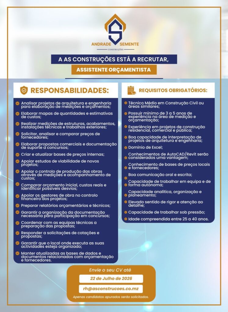 Assistente de Procurement 2 vaga para Assistente de Procurement as contrucoes maputo