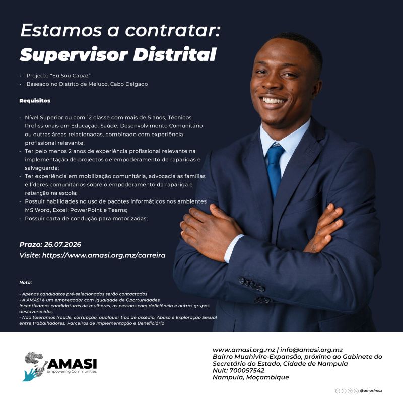 vaga para Oficial Distrita amasi cabo delgado